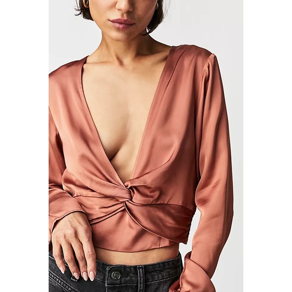 Free People Tops - Free People Free People Mireya Top Faux Twist Front Low V Neck Size Medium $78